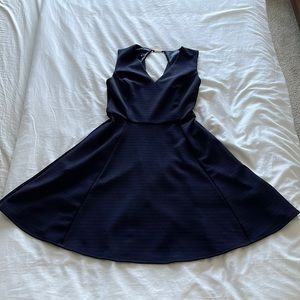 TED BAKER Navy Tawney Ribbed Keyhole Back Skater Dress